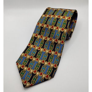 Richel Neck Tie Mens Blue Gold Floral Silk Victorian Art Nouveau Ancient Church